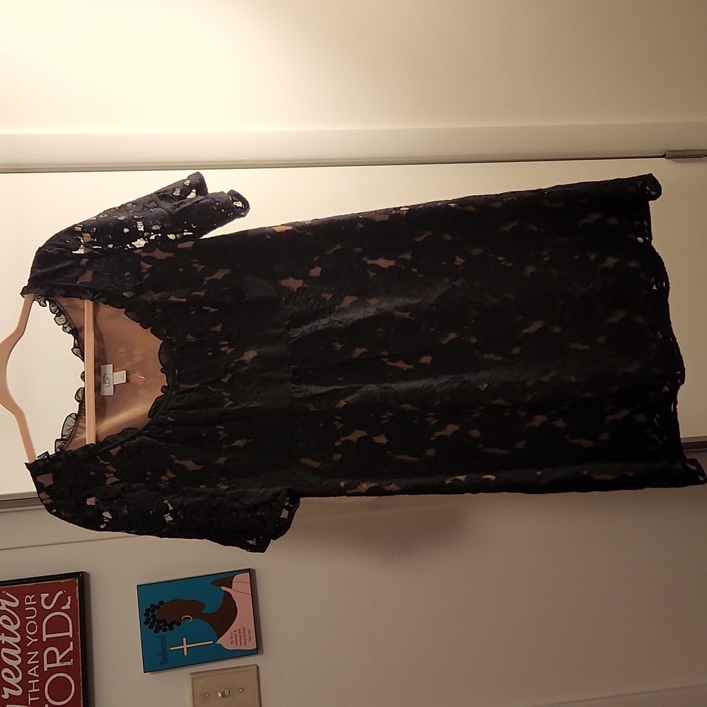 Ann Taylor Black Lace Overlay Dress with Nude Lining